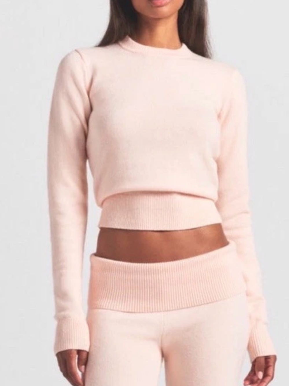 SKIMS Wool Cashmere Fitted Crew Neck Sweater Pink Primrose Size S NWT